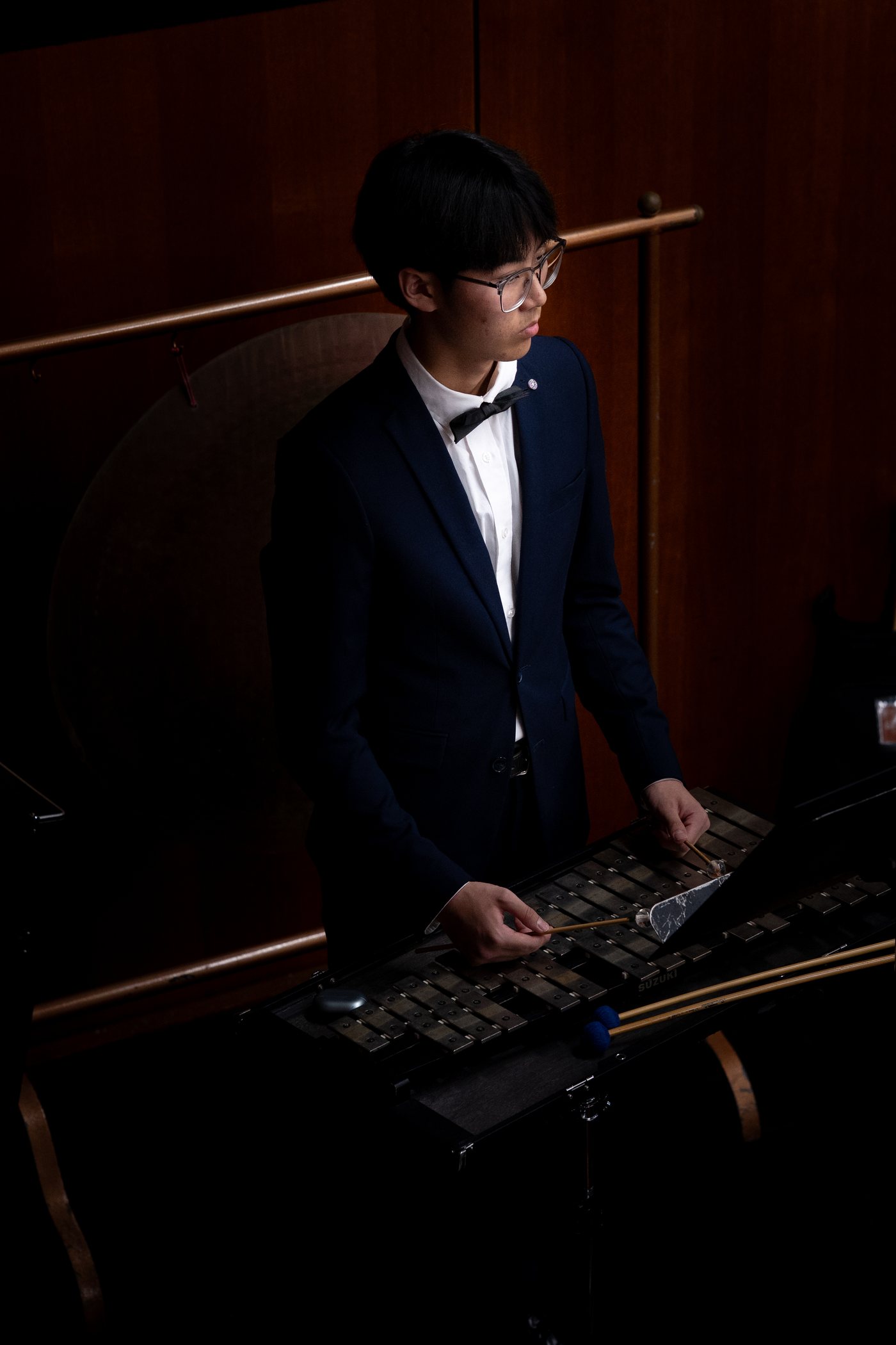 A young percussionist at the glockenspiel during a concert